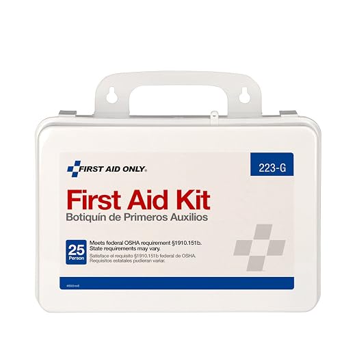 First Aid Only 223-G 25-Person OSHA-Compliant First Aid Kit for Office, Home Renovation, Job Sites, and Construction Vehicles, Gasket Provides Extra Water Resistance, 107 Pieces