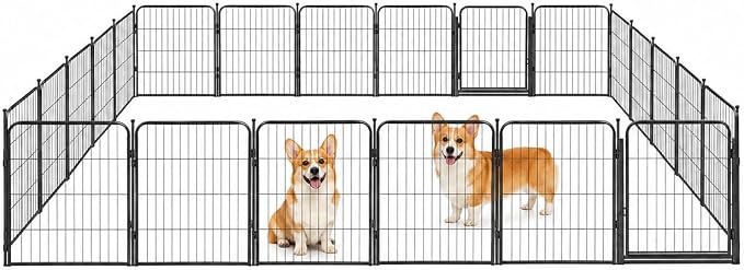 Indoor Dog Playpen - 24 inch, 24 Panels for Small and Puppy Size Dogs - Heavy Duty Metal Portable Pet Fence with Black Anti-Rust Coating - Play Pen w/Extra Wide Gate