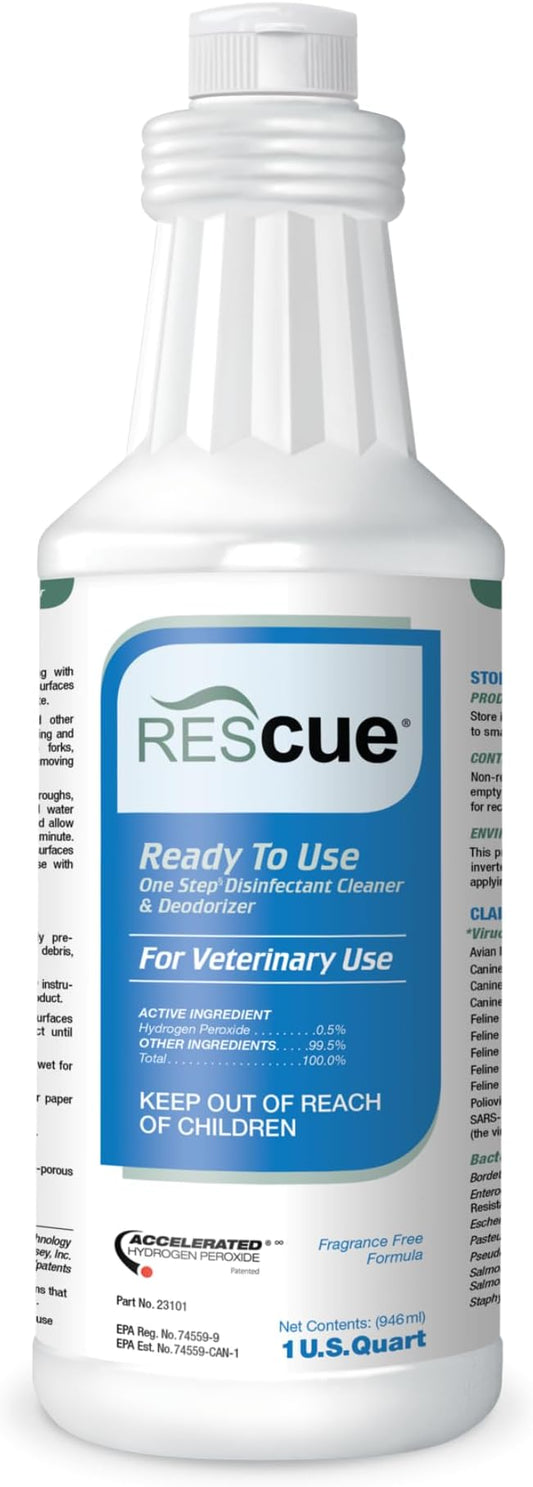 REScue One-Step Ready-to-Use Disinfectant Cleaner & Deodorizer – For Veterinary Use, Animal Shelters, Pet Foster Homes, Kennels, Litter Box – 32 Ounce RTU (Spray Nozzle NOT Included)