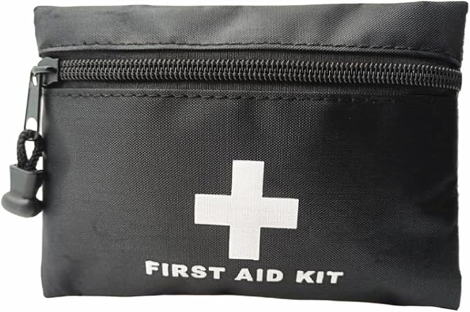 Red Emergency Pouch - Small Travel First Aid Bag for Car, Home, Office, Outdoors (Black 16x11cm)