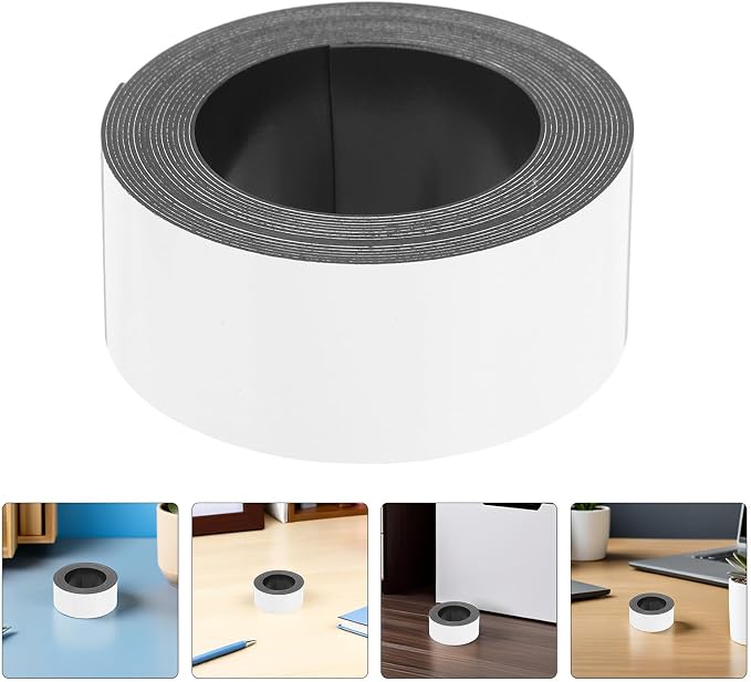 Dry Erase Label Strips 2 White Rubber Pet Magnetic 2 Rolls | Writable Cut-to-size Strips, Refrigerator and Kitchen Use, Teaching Setups, Modern Reusable Organizer