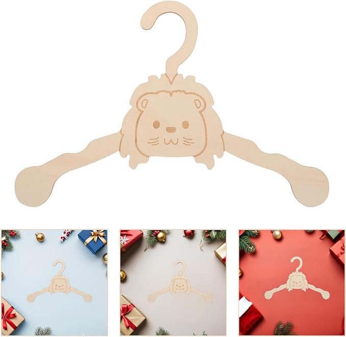Toyvian 10pcs Wooden Puppy Clothes Hanger with Cartoon Animal Shape, Beige Dog and Cat Clothes Organizer, Small Pet Wardrobe Rack that Prevents Wrinkles and Keeps Apparel Neat