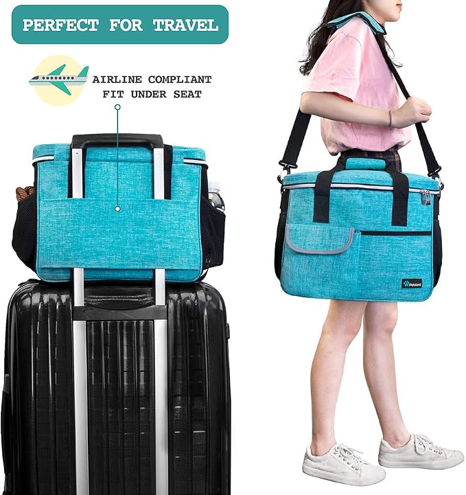 PetAmi Dog Travel Bag Organizer, Pet Supplies Diaper Tote, Teal Blue Medium | Pet Travel Kit with 2 Food Containers & 2 Collapsible Dog Bowls, Luggage Sleeve, Weekend Getaway Road Trip Camping Essentials