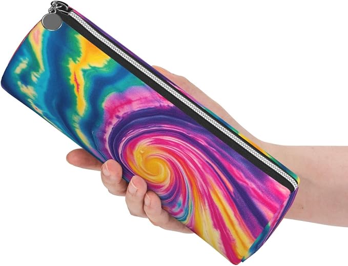 OSAM SPACE Leather Pencil Case Round Pencil Bag Colors Spiral Psychedelic Pen Organizer Holder Portable Zipper Pouch Cute School Supplies for Girls Boys Study Office
