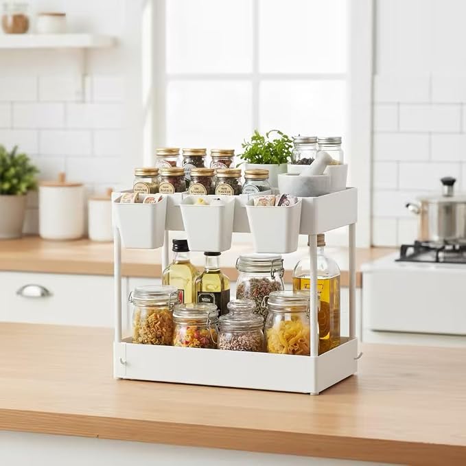 danpinera Storage Cart on Wheels, 3 Tier Slim Laundry with Wheels Bathroom Organizer with Hanging Cups Hooks Dividers Handle Mobile Rolling Art Cart for Bathroom Kitchen Narrow Places, White