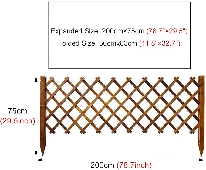 Plant Stand Expanded Picket Trellis Fence, Outdoor Garden Wooden Edging/Grass Lawn Flowerbeds Plant Borders, for Landscaping Pet Animal Barrier Patio Flower Bed (Size : W200cm x H75cm)
