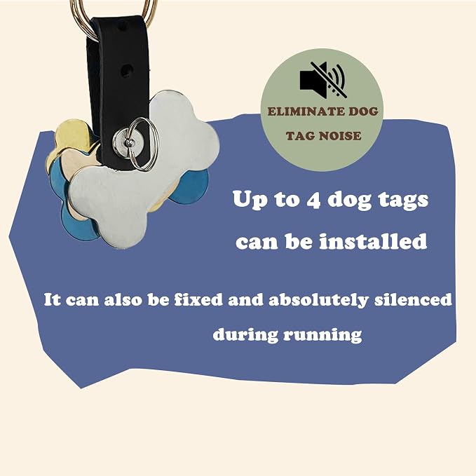Pet ID Tag Silencer - Dog & Cat Collar Leather Connector | Holder Up to 4 Dog Tags(Black)