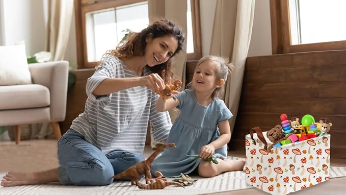 Sanjiaofeng Rectangular Kids Basket Cute Storage Bins,Mushroom Storage Basket with Handles.Clothers,Books,Kid's Gifts Bins. (Mushroom)