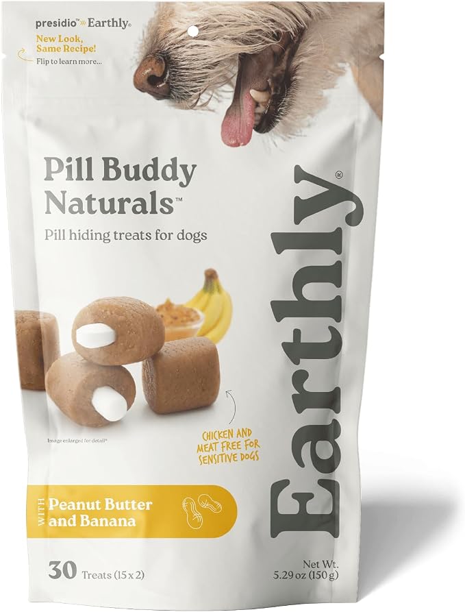 Presidio Earthly Pill Buddy Naturals - PB & Banana Recipe Pill Hiding Treats for Dogs - Make A Perfect Pill Concealing Pocket Or Pouch for Any Size Medication - 30 Servings