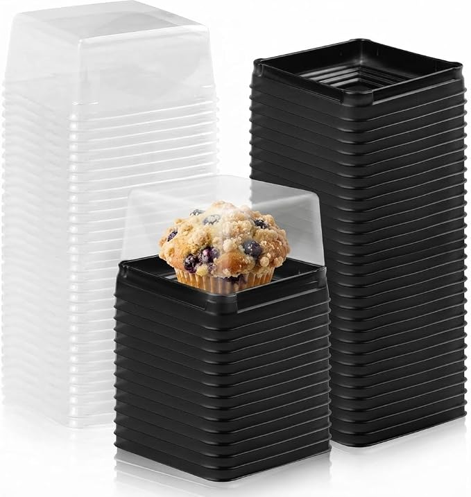 DOITOOL 100 Pcs 3 Inch Mini Cake Containers Plastic Square | Individual cupcake containers with lids, mini cake boxes for muffin mooncake, macarons, dessert, wedding birthday supplies
