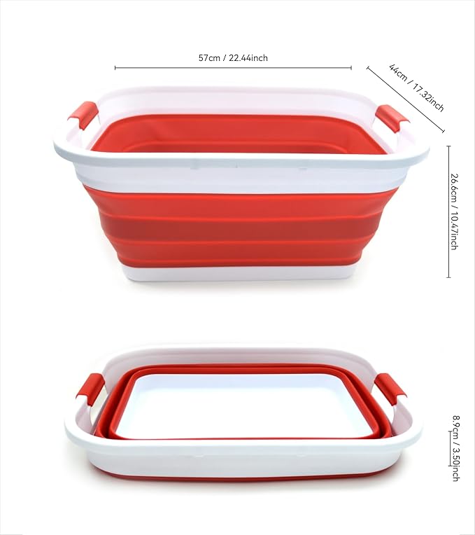 SAMMART 41L (10.8 gallon) Collapsible Plastic Laundry Basket-Foldable Pop Up Storage Container/Organizer-Portable Washing Tub-Space Saving, Water capacity: 32L (8.4 gallon) (Rectangular, Red)
