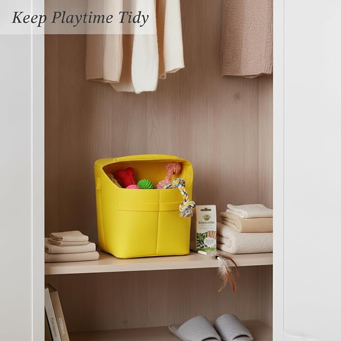 Pet Toy Storage Bag, Polyester Felt Bin for Cat and Dog Toys, Open Top Organizer for Shelves and Living Room, 13 x 3.3 x 1.6 Inches (1 PC)