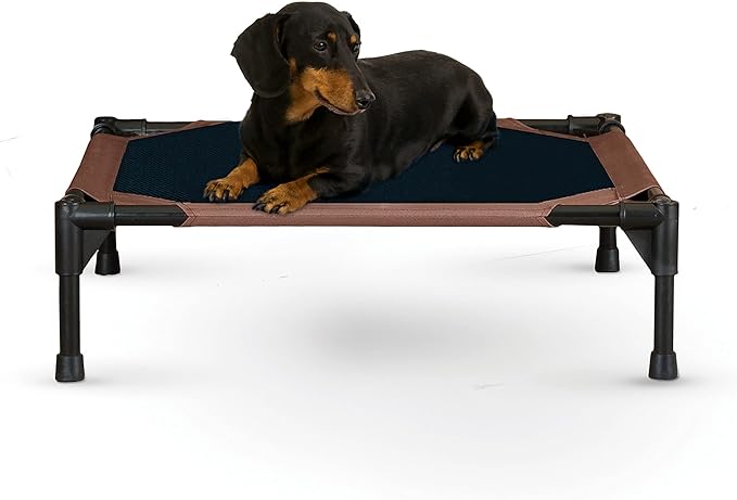K&H Outdoor Elevated Dog Bed, Cooling Raised Dog Bed, Small Chocolate | Pet Cot for Small Pets, Breathable Mesh Center Hammock Design, Indoor/Outdoor Washable Cover, 22x17in