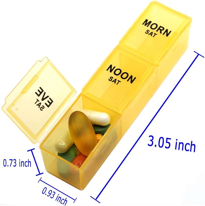 Weekly Pill Organizer, 3 Times a Day, Portable 7-Day Pill Box Case | Travel Prescription Pill Case Dispenser, Vitamin Fish Oil Compartment Container, Daily Calcium DHA Supplement Holder Reminder