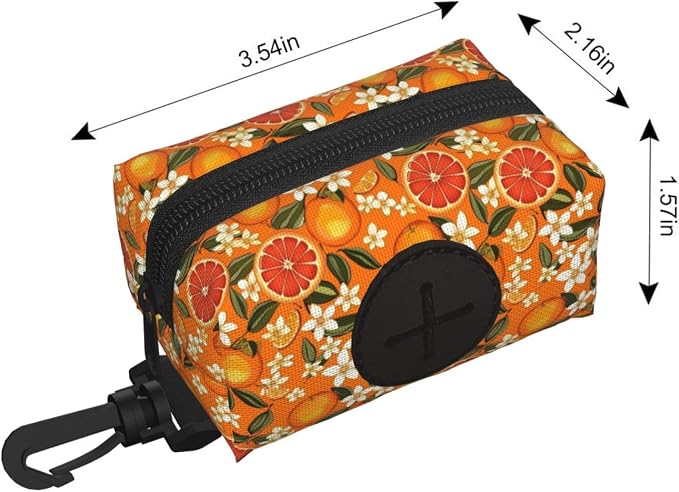 Citrus Orange Slices Flowers Pet Waste Bag Dispenser 0.2L | Portable Dog Poop Holder Waste Bag With Zipper Park Doggy Walking Accessory