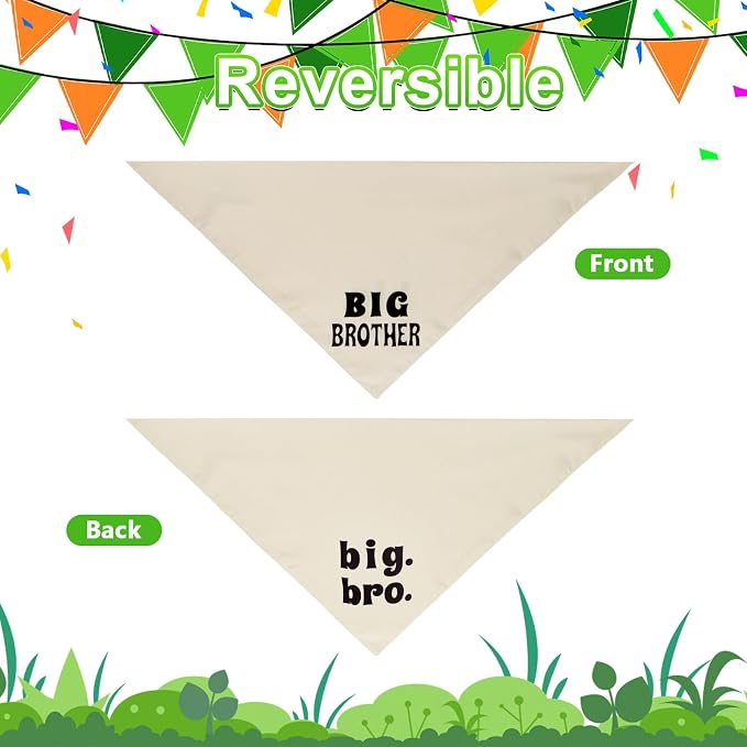 Big Brother Dog Bandana Beige XLarge 1PCS, Adjustable Triangle Scarf | Pregnancy Announecment, New Baby for Family.