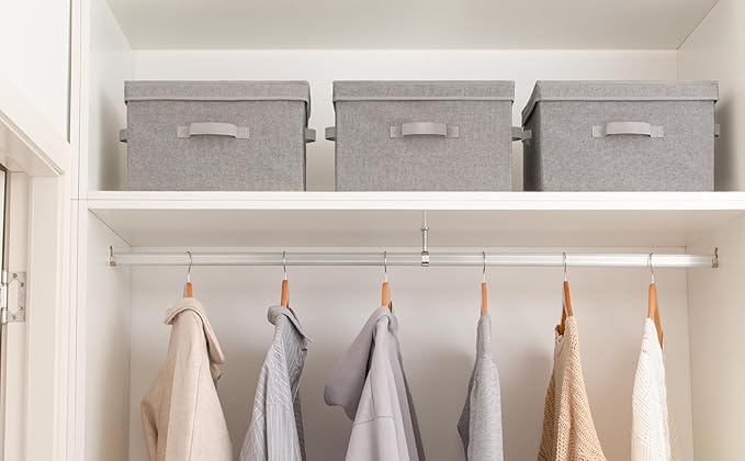 StorageWorks Fabric Storage Bins with Lids, Closet Storage Bins | Flip-Top Lid, 3 Handles, Collapsible, Stackable, for Clothes Blankets, Multi-Purpose, Large, Gray, 2-Pack
