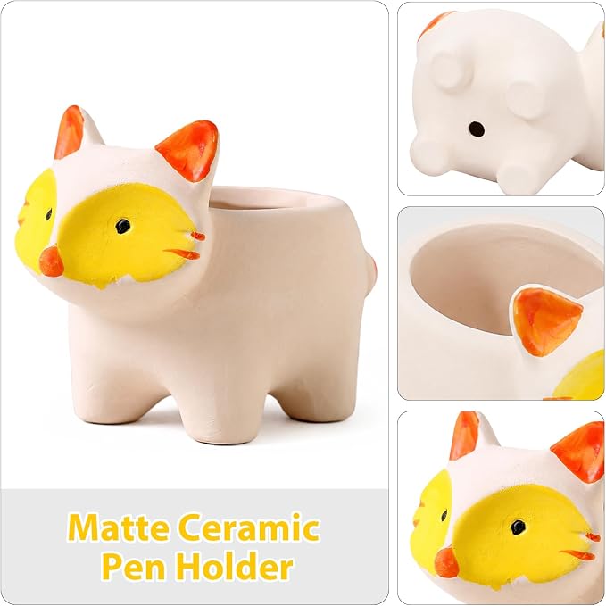 Ceramic Cat Shaped Pen Pencil Holder for Desk Decoration Accessories Cat Decor Makeup Brush Pen Cups Office School Ideal Gifts for Women, Mom or Birthdays