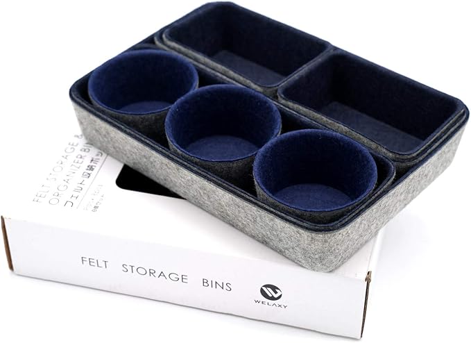 Welaxy 8pc office desk drawer organizer tray felt Storage bins Shallow Navy