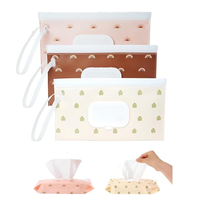 3 Pack Cute Bohemia Stye Baby Wipes Dispenser Portable Refillable Travel Wet Wipe Bag for Indoor Outdoor Sports Travelling Hiking Pet Care