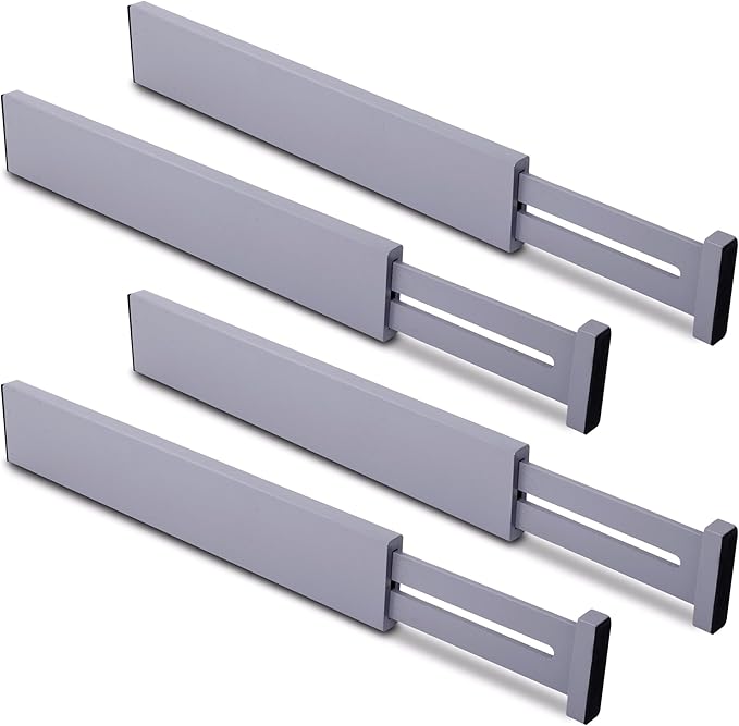 Utoplike Kitchen Drawer Dividers Large, Gray Drawers Organizers Adjustable | Bamboo, Spring Loaded, Works in Dresser, Bedroom, for Silverware, Utensils, 4pcs, Fit 17.8"-20.6" Inner Drawer, 2.4" H