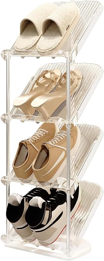 Clear Narrow Shoe Rack for Entryway - Free Standing Shoe Storage Organizer | Space Saving Design, Easy To Assemble, Fits Entryways and Closets, Sturdy Organizer For Living Room