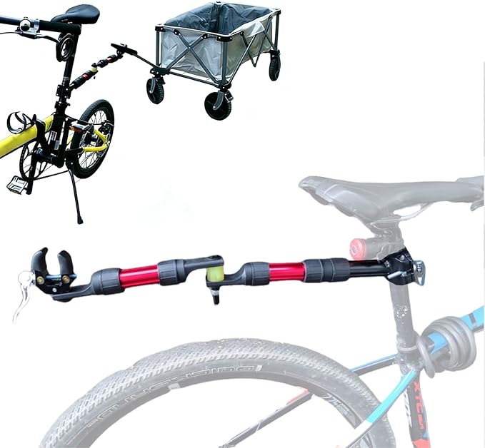 Bike Trailer Hitch for Wagon Camping Rolling Cart Collapsible Wagon with 360° Swivel Joint & Shock Absorber, Quick-Release Clamps for Folding Wagons, Pet Carts & Garden Trailers