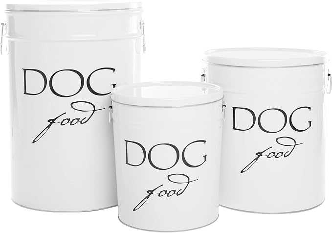 Harry Barker Classic White Dog Food Storage Canister – Large, Airtight Stainless Steel Pet Food Container, Holds Up to 40 lbs Dry Dog Food, Kitchen Counter & Pantry Storage - White