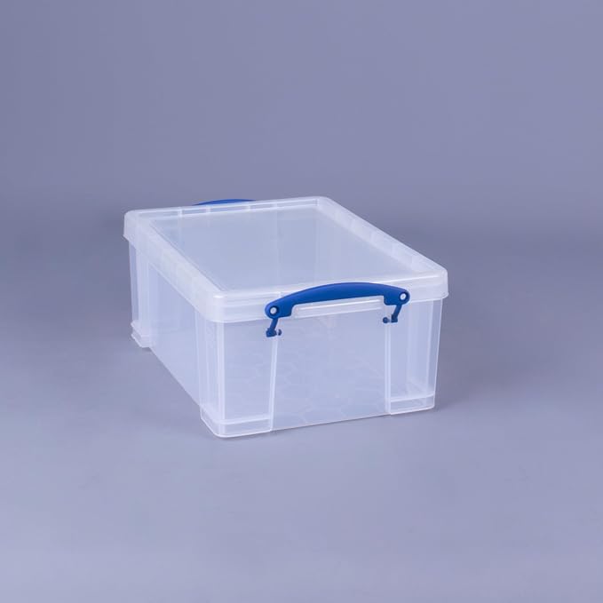 Really Useful Box Stackable 9 Liter Plastic Storage Container, 3 Pack | Bin with Snap Lid & Built-In Clip Lock Handles for Home & Office Organization
