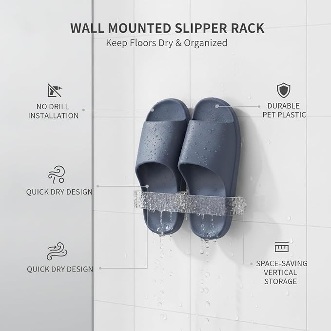 Sturdy PET Plastic Wall Slipper Rack, Adhesive No-Drill Shoe Organizer for Smooth Surfaces, Vertical Storage Caddy (1 Pack)