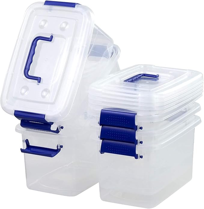 6-Pack Clear Storage Box 6 Quart, Plastic Storage Latch Bins | Stackable Organizer Totes with Handle, Ideal for Pantry, Closet, Craft, Toys, Office Storage