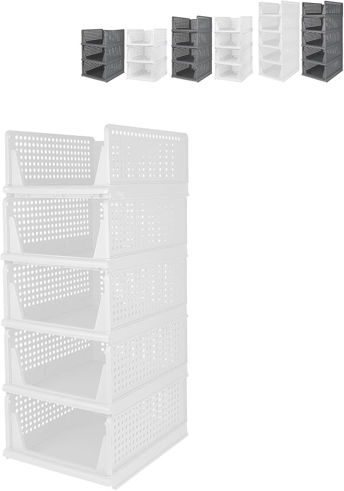 This Foldable & Stackable Clothes 5-Tier Drawer Shelf for Bedroom Kitchen Living Room Bathroom Office - White (H-18cm) - Versatile Storage Solution