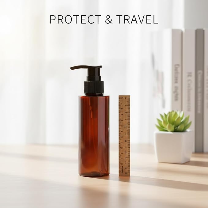 Amber PET Lotion Pump Bottle, Refillable Dispenser for Travel & Bathroom Storage, Black Finish