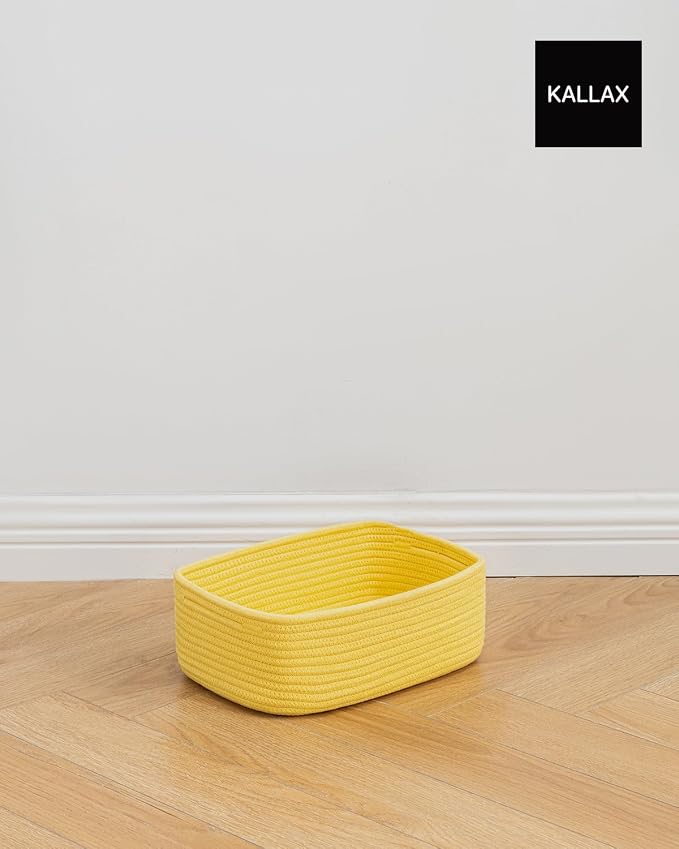 KALLAX Small Woven Storage Basket for Organizing, 12 x 8 x 4.5 inch, 3 Pack | Shelf baskets for closet organization, toy storage and home decor, Perfect as empty gift baskets for holidays, Yellow