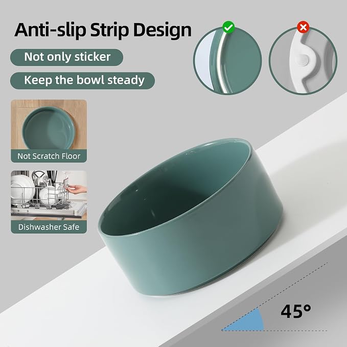 Havniva Raised Cat Bowl, 6.1” Elevated Ceramic Cat Food and Water Bowl Set | Cat Bowls Elevated, Whisker Friendly Cat Bowl, Non-Slip Wood Stand, Food-Grade Ceramic, Wide Opening, Dishwasher Safe