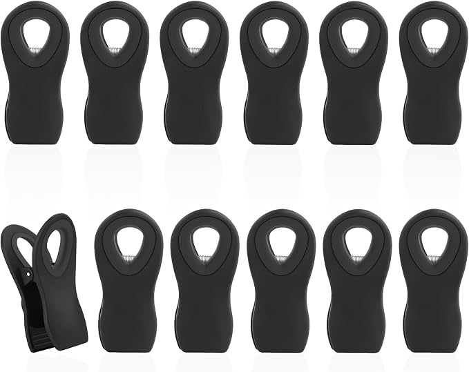 12 Pack Chip Clips, Bag Clips for Food, Magnetic Sealers for Chips And Other Food, Plastic Bag Clip for Kitchen, Fridge, Clothes, Sewing And Artwork (Black)