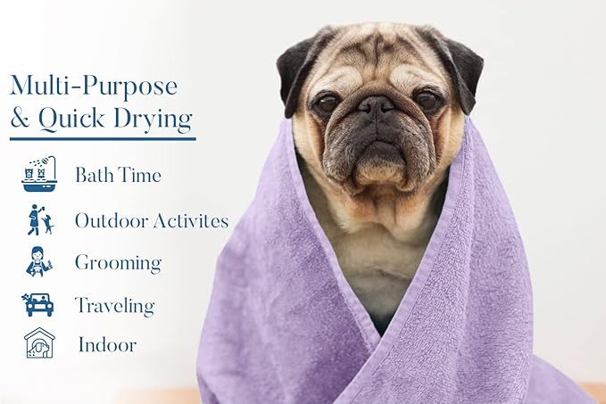 DAN RIVER Dog Towel - Pack of 1, 100% Cotton, 20x40, Ultra Soft 450 GSM, Super Absorbent & Quick Drying Towel for Dogs, Cats, and Other Pets, Crocus Petal.