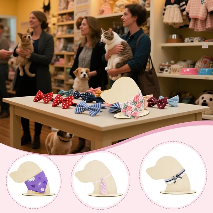 AHANDMAKER Dog Silhouette Display Stand, Wood Pet Bib Display Stands, Blank Wooden Dog Mannequin Scarf Holder Scarves Display Photography Props for Dog Accessory Bib Bandana Scarf Store