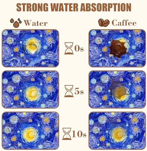 Starry Night Coffee Mat Absorbent Dish Drying Mat for Kitchen Counter Hide Stain Rubber Backed Coffee Bar Accessories Fit Under Espresso Machine Dish Rack, 15.7 x 23.6 Inch