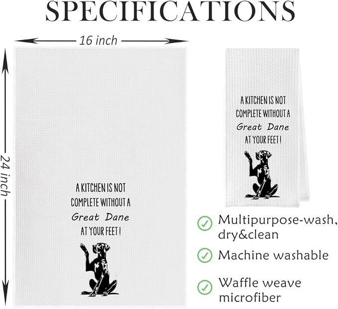 Great Dane Dish Towels - Funny Great Dane Gifts Decorative Waffle Weave Kitchen Towels, Dog Lover Gifts Hand Towel, Tea Towel (16×24 Inches)