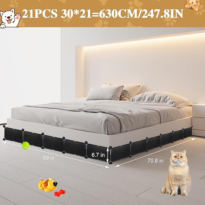 Under Couch Blocker, 6.7" H x 248" L in Total Couch Blockers for Pets, Adjustable Under The Couch Blocker Prevents Pets Under Furniture, Black