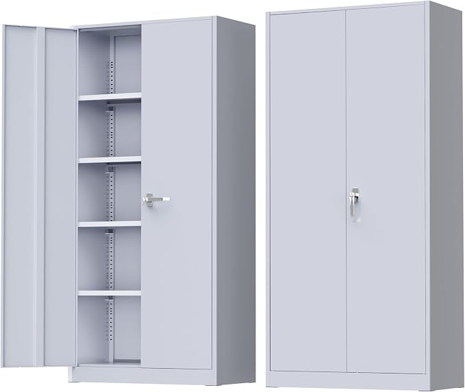 Greenvelly Metal Storage Cabinet with Doors and Shelves, 72" Inch Locking Metal Cabinet,Garage Storage Cabinet for Garage Office School Warehouse (Dark Gray)