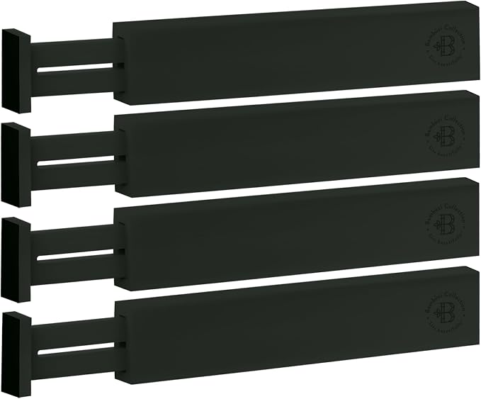 4-Pack Drawer Dividers 2.6-Inch High Dresser Organizer 16 to 22 Inch, Black | Bamboo, Spring Loaded, No Tools Needed, Fits Wide Drawers for Socks, Clothes, Utensils, Bedroom, Bathroom, Kitchen, Office