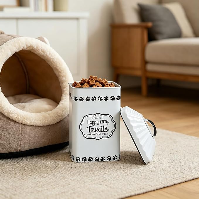 All Chic Cat Food Container Pet Food Storage Container with Lid & Sturdy Metal Handle with Spoon - Metal Kibble Storage Bin for Pets -Pet Food Storage