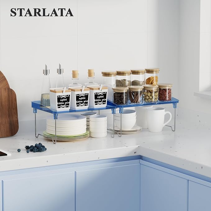 STARLATTA Acrylic Cabinet Organizer Shelf,2 Pcs Stackable Kitchen Counter Shelves,Spice Rack,Countertop Organizers,Clear Plastic Storage Organization for Makeup, Bathroom,Cupboard,Desk,Pantry