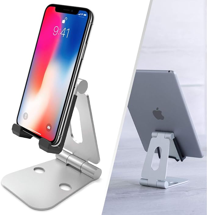 Desire2 Cell Phone Stand Adjustable for Desk, Dual Rotation Compatible with iPhone 13 12 11 Pro XS Max XR X 8 7 6 6s Plus SE SE2 5 5s - Silver | Reflective Waterproof Dog Cover with Harness Hole - Size L