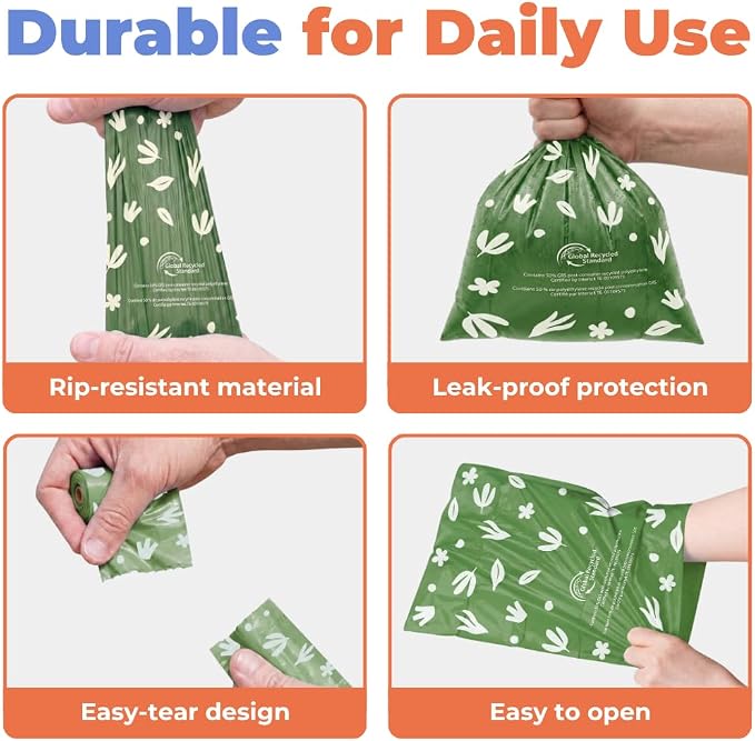 Best Pet Supplies GRS Poop Bags for Dogs - 600 Count, Green, | Unscented, 50% Post-Consumer Recycled Plastic, Leak-proof, Easy-Tear perforations, Thick Bags, Fits Standard Holders
