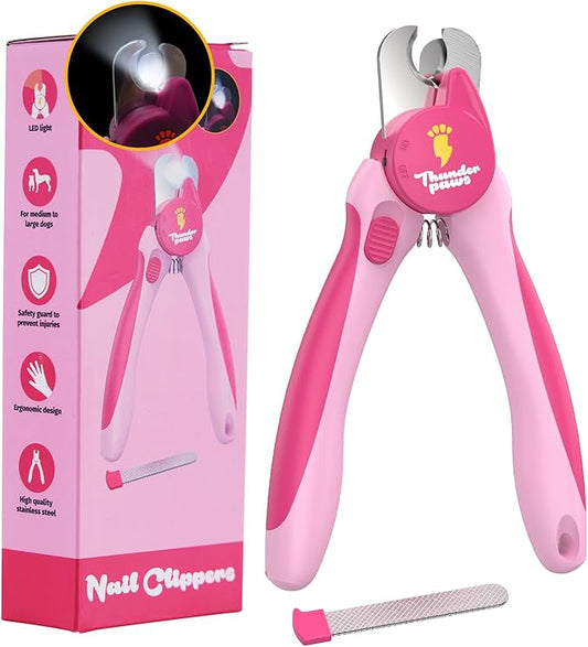 Professional-Grade Nail Clippers for Dogs Nail Trimmer with Safety Guard and Nail File - Nail Clippers for Large Dogs - Dog Nail Clipper Toenail Clippers (Pink, Medium-Large (LED))