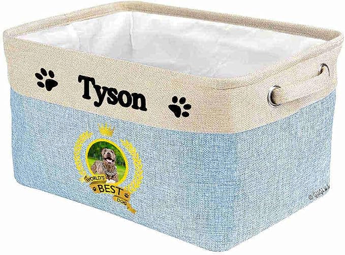 Custom Name Collapsible Dog Toy Storage Basket Bin World's Best Dog Stronger PitBull Foldable Pet Toy Box Closet Shelf Baskets Organizer for Bedroom Home Dog Cat with Handles Blue