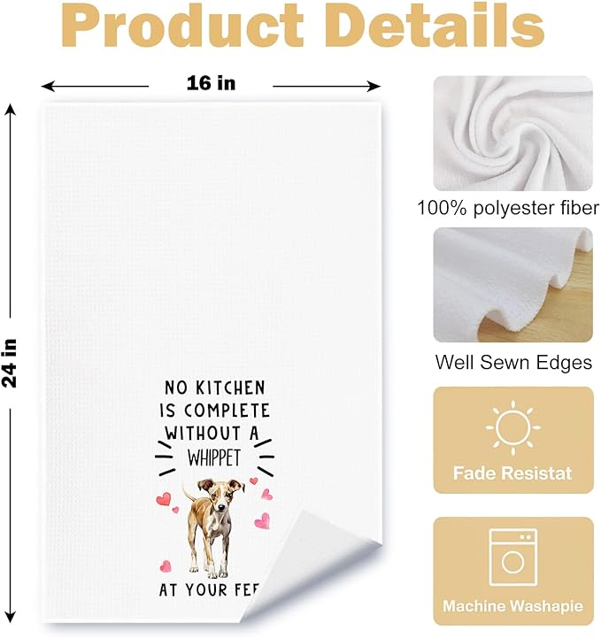 Whippet Gifts Kitchen Towels, Whippet Dog Dish Tea Towels for Kitchen Decor, Dog Lover Mom Dad Gifts Decorative Hand Towel, 16x24 Inches Set of 2
